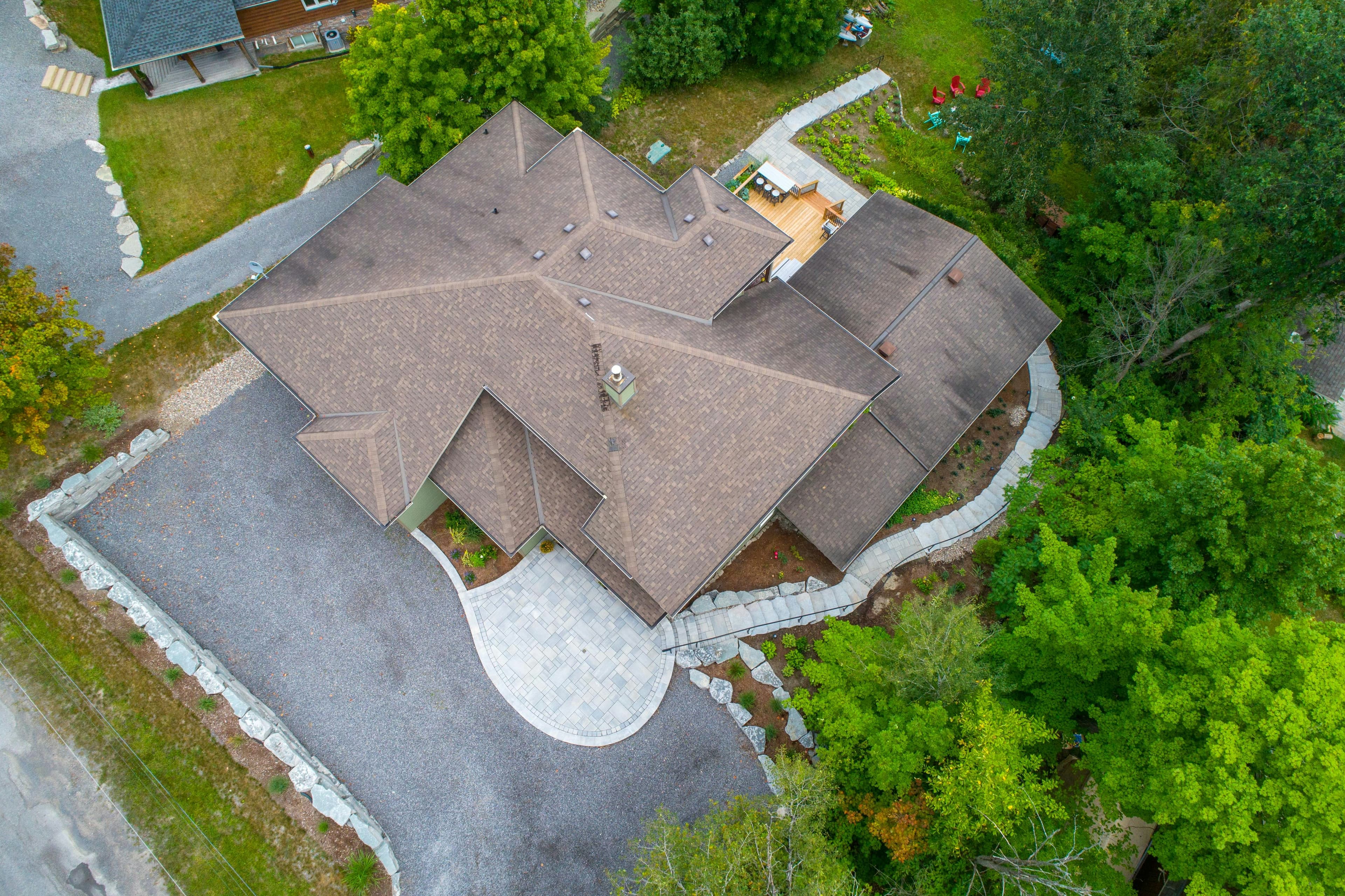 Aerial view of a residential roof